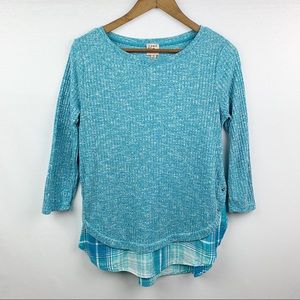 Como Vintage Sweater Scalloped Plaid Layered Shirt